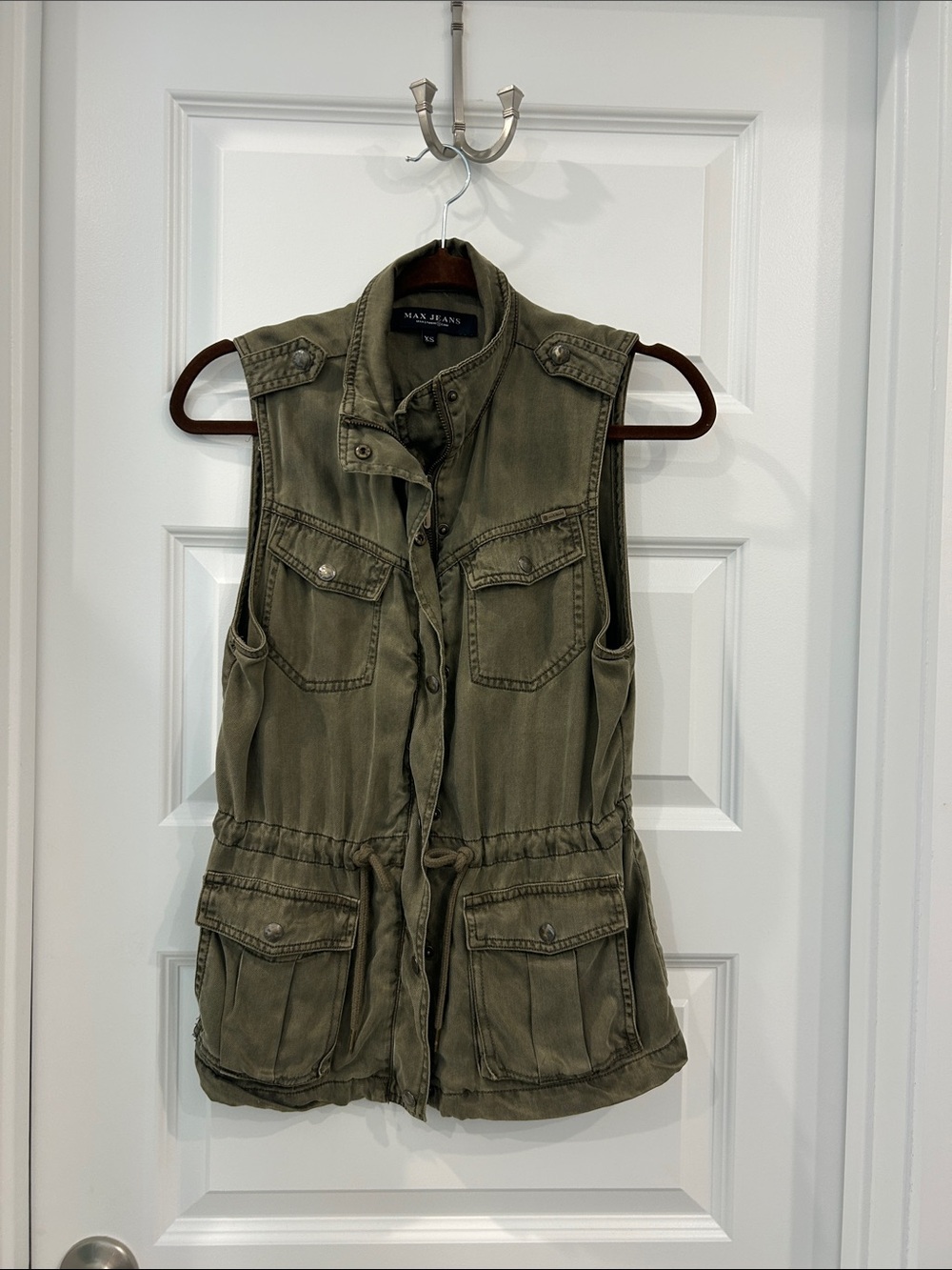 Max Jeans Olive Utility Vest with Drawstring Waist